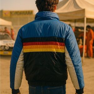 Rare Newport Rallying Men's Puff Jacket - Blue, Black, and White Authentic